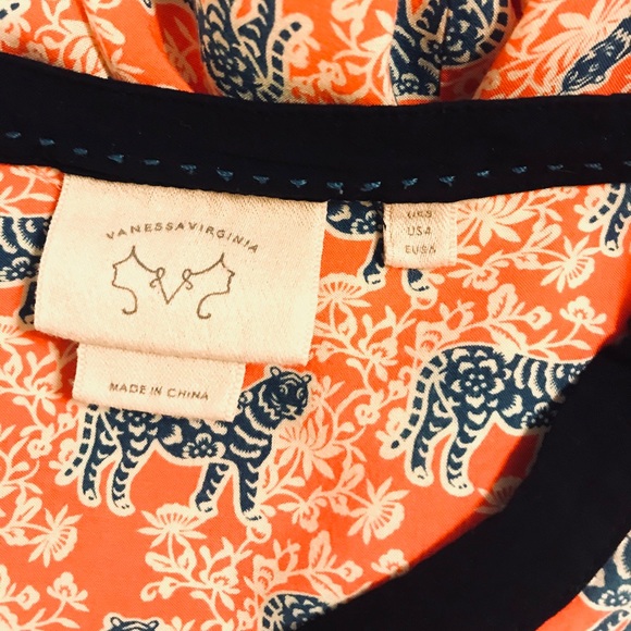 ANTHROPOLOGIE Tiger Blouse in bright orange & navy - Picture 4 of 5